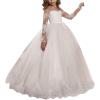 imageAbaowedding Lace Embroidery Sheer Long Sleeves Kids Trailing GownsWhite  Floor Length