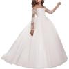 imageAbaowedding Lace Embroidery Sheer Long Sleeves Kids Trailing GownsWhite  Train Style