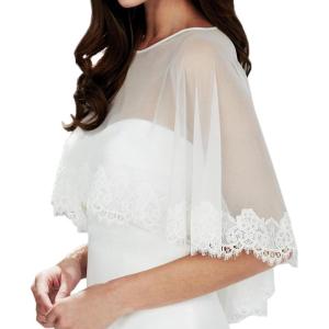 imageAbaowedding Womens Lace Embroidered Shrug Shawl Wrap Bolero Tulle Wedding Jacket for Bride
