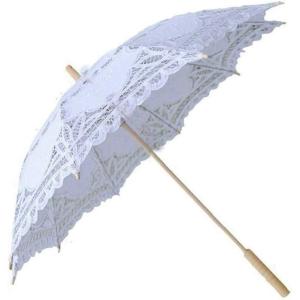 imageLace Parasol Umbrella Wedding White Cotton Fashion Wooden Handle Decoration Umbrella