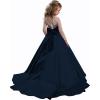 imageChristmas Flower Girl Dress Floor Length Button Draped Tulle Ball Gowns for KidsNavy