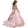 imageChristmas Flower Girl Dress Floor Length Button Draped Tulle Ball Gowns for KidsPink Sleeveless