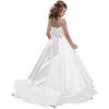 imageChristmas Flower Girl Dress Floor Length Button Draped Tulle Ball Gowns for KidsWhite Sleeveless