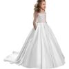 imageChristmas Flower Girl Dress Floor Length Button Draped Tulle Ball Gowns for KidsWhite