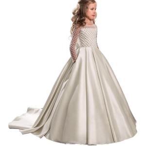 imageChristmas Flower Girl Dress Floor Length Button Draped Tulle Ball Gowns for KidsIvory