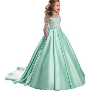 imageChristmas Flower Girl Dress Floor Length Button Draped Tulle Ball Gowns for KidsMint