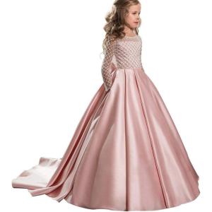 imageChristmas Flower Girl Dress Floor Length Button Draped Tulle Ball Gowns for KidsPink