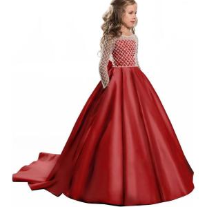 imageChristmas Flower Girl Dress Floor Length Button Draped Tulle Ball Gowns for KidsRed