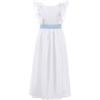 imageAbaowedding Fancy Chiffon Flutter Sleeves Flower Girl Dress White First Communion Gown with Light Blue SashWhite