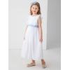 imageAbaowedding Fancy Chiffon Flutter Sleeves Flower Girl Dress White First Communion Gown with Light Blue SashWhite