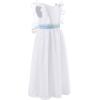 imageAbaowedding Fancy Chiffon Flutter Sleeves Flower Girl Dress White First Communion Gown with Light Blue SashWhite