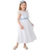 imageAbaowedding Fancy Chiffon Flutter Sleeves Flower Girl Dress White First Communion Gown with Light Blue SashWhite