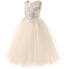 imageFancy Sequin Beaded Girls Pageant Ball Gown Lace V Back Flower Girl Dress for WeddingChampagne