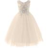 imageFancy Sequin Beaded Girls Pageant Ball Gown Lace V Back Flower Girl Dress for WeddingChampagne