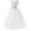 imageFancy Sequin Beaded Girls Pageant Ball Gown Lace V Back Flower Girl Dress for WeddingWhite