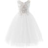 imageFancy Sequin Beaded Girls Pageant Ball Gown Lace V Back Flower Girl Dress for WeddingWhite