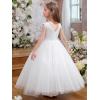 imageFancy Sequin Beaded Girls Pageant Ball Gown Lace V Back Flower Girl Dress for WeddingWhite