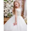 imageFancy Sequin Beaded Girls Pageant Ball Gown Lace V Back Flower Girl Dress for WeddingWhite