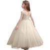 imageFancy Sequin Beaded Girls Pageant Ball Gown Lace V Back Flower Girl Dress for WeddingChampagne