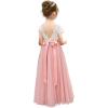 imageAbaowedding Lace VBack Flower Girl Dress Tutu Tulle Princess Party Dress with Satin SashPink Short Sleeves