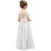 imageAbaowedding Lace VBack Flower Girl Dress Tutu Tulle Princess Party Dress with Satin SashWhite Short Sleeves