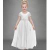 imageAbaowedding Lace VBack Flower Girl Dress Tutu Tulle Princess Party Dress with Satin SashWhite Short Sleeves