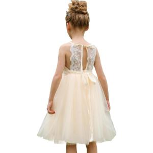 imageAbaowedding Lace Back Flower Girl Dress Kids Summer Wedding Birthday Hoilday Tea Party DressChampagne