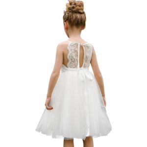 imageAbaowedding Lace Back Flower Girl Dress Kids Summer Wedding Birthday Hoilday Tea Party DressWhite
