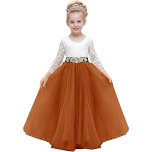 imageAbaowedding Lace VBack Flower Girl Dress Tutu Tulle Princess Party Dress with Satin SashBurnt Orange