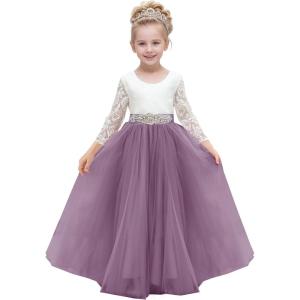 imageAbaowedding Lace VBack Flower Girl Dress Tutu Tulle Princess Party Dress with Satin SashLilac