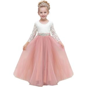 imageAbaowedding Lace VBack Flower Girl Dress Tutu Tulle Princess Party Dress with Satin SashPink
