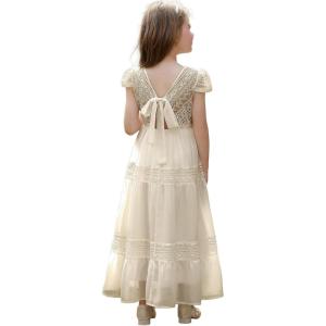 imageAbaowedding Vintage Flower Girl Dress for Wedding Lace Backless Girls First Communion DressesChampagne