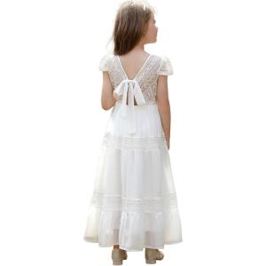 imageAbaowedding Vintage Flower Girl Dress for Wedding Lace Backless Girls First Communion DressesWhite