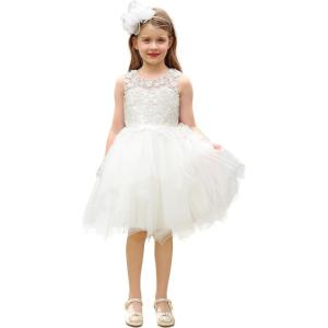 imageAbaowedding White Floral Lace Flower Girl Dress Kids Tiered Tutu Tulle Wedding Birthday Party DressWhite Tulle  Ruffles
