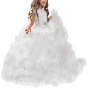 imageStunning VBack Luxury Pageant Tulle Ball Gowns for Girls 212 Year OldWhite