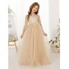 image:imageAbaowedding Lace Floral Appliques Flower Girl Dress 34 Sleeve Girls Pageant Tulle Ball GownChampagne