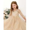 image:imageAbaowedding Lace Floral Appliques Flower Girl Dress 34 Sleeve Girls Pageant Tulle Ball GownChampagne