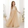 image:imageAbaowedding Lace Floral Appliques Flower Girl Dress 34 Sleeve Girls Pageant Tulle Ball GownChampagne