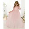 image:imageAbaowedding Lace Floral Appliques Flower Girl Dress 34 Sleeve Girls Pageant Tulle Ball GownPink
