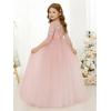 image:imageAbaowedding Lace Floral Appliques Flower Girl Dress 34 Sleeve Girls Pageant Tulle Ball GownPink