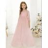 image:imageAbaowedding Lace Floral Appliques Flower Girl Dress 34 Sleeve Girls Pageant Tulle Ball GownPink