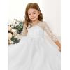 image:imageAbaowedding Lace Floral Appliques Flower Girl Dress 34 Sleeve Girls Pageant Tulle Ball GownWhite