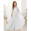 image:imageAbaowedding Lace Floral Appliques Flower Girl Dress 34 Sleeve Girls Pageant Tulle Ball GownWhite