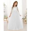 image:imageAbaowedding Lace Floral Appliques Flower Girl Dress 34 Sleeve Girls Pageant Tulle Ball GownWhite