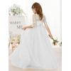 image:imageAbaowedding Lace Floral Appliques Flower Girl Dress 34 Sleeve Girls Pageant Tulle Ball GownWhite