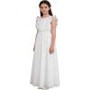image:imageAbaowedding Fancy Chiffon Flutter Sleeves Flower Girl Dress White First Communion Gown with Light Blue SashAll White