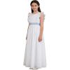 image:imageAbaowedding Fancy Chiffon Flutter Sleeves Flower Girl Dress White First Communion Gown with Light Blue SashWhite With Blue Sash