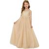 image:imageAbaowedding Lace Floral Appliques Flower Girl Dress 34 Sleeve Girls Pageant Tulle Ball GownChampagne