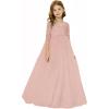 image:imageAbaowedding Lace Floral Appliques Flower Girl Dress 34 Sleeve Girls Pageant Tulle Ball GownPink