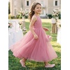 image:imageABaoWedding Halter Tulle Flower Girl Ball Gown Dress Kids FloorLength Formal Dress for WeddingPink